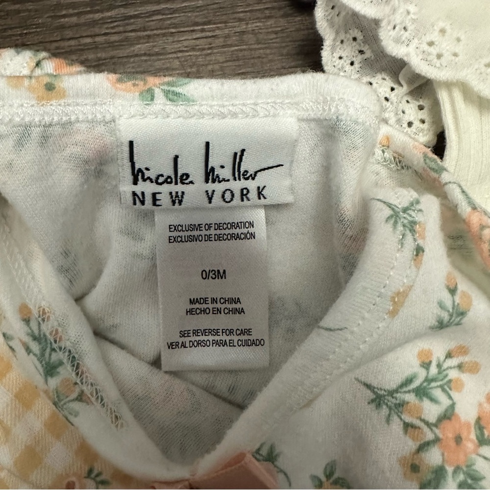 Nicole Miller 0-3 Month Onesie Set (5) Floral Gingham Ruffle Baby Girl - Picture 5 of 5